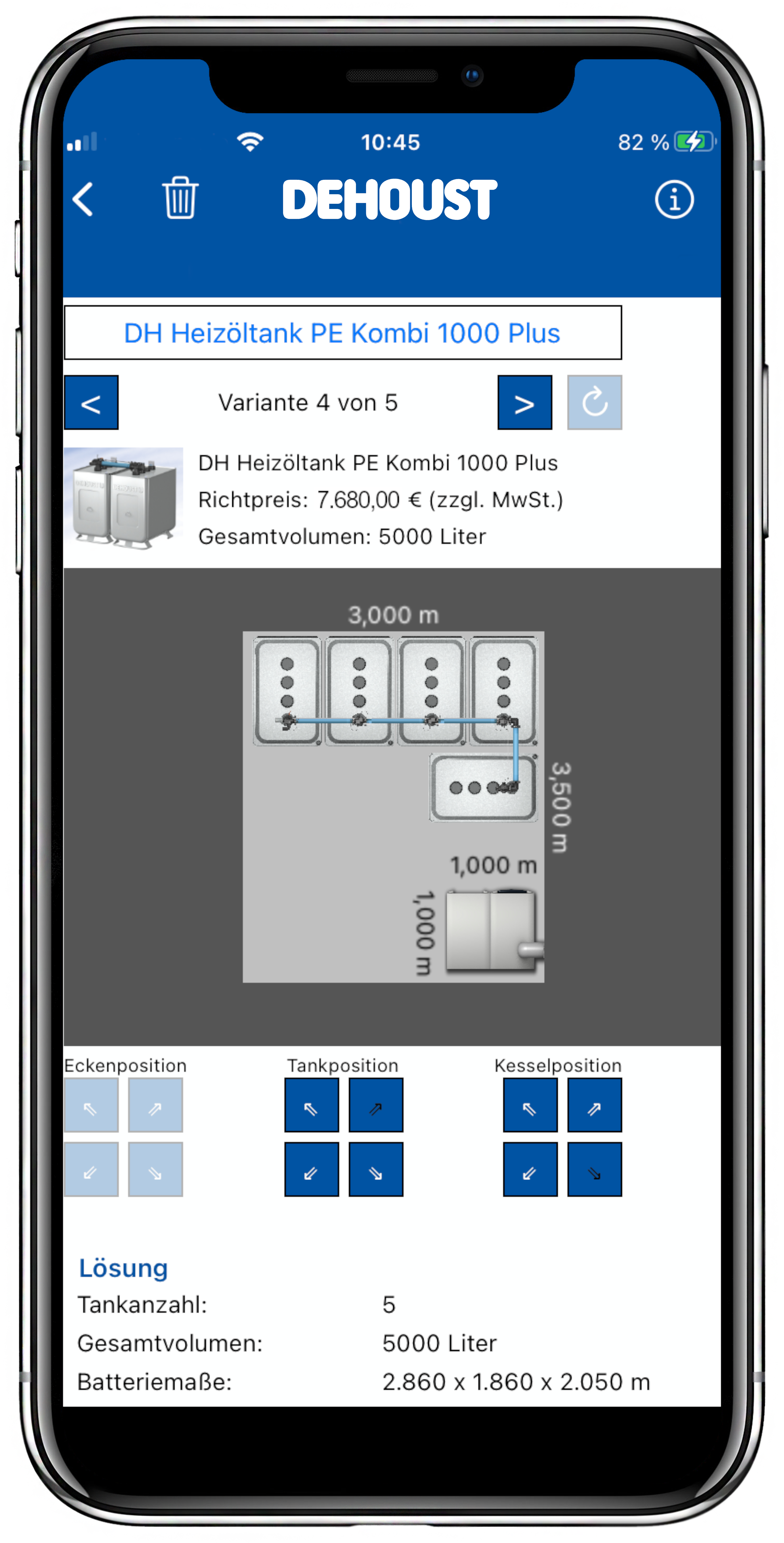 Dehoust App Tankauslegung